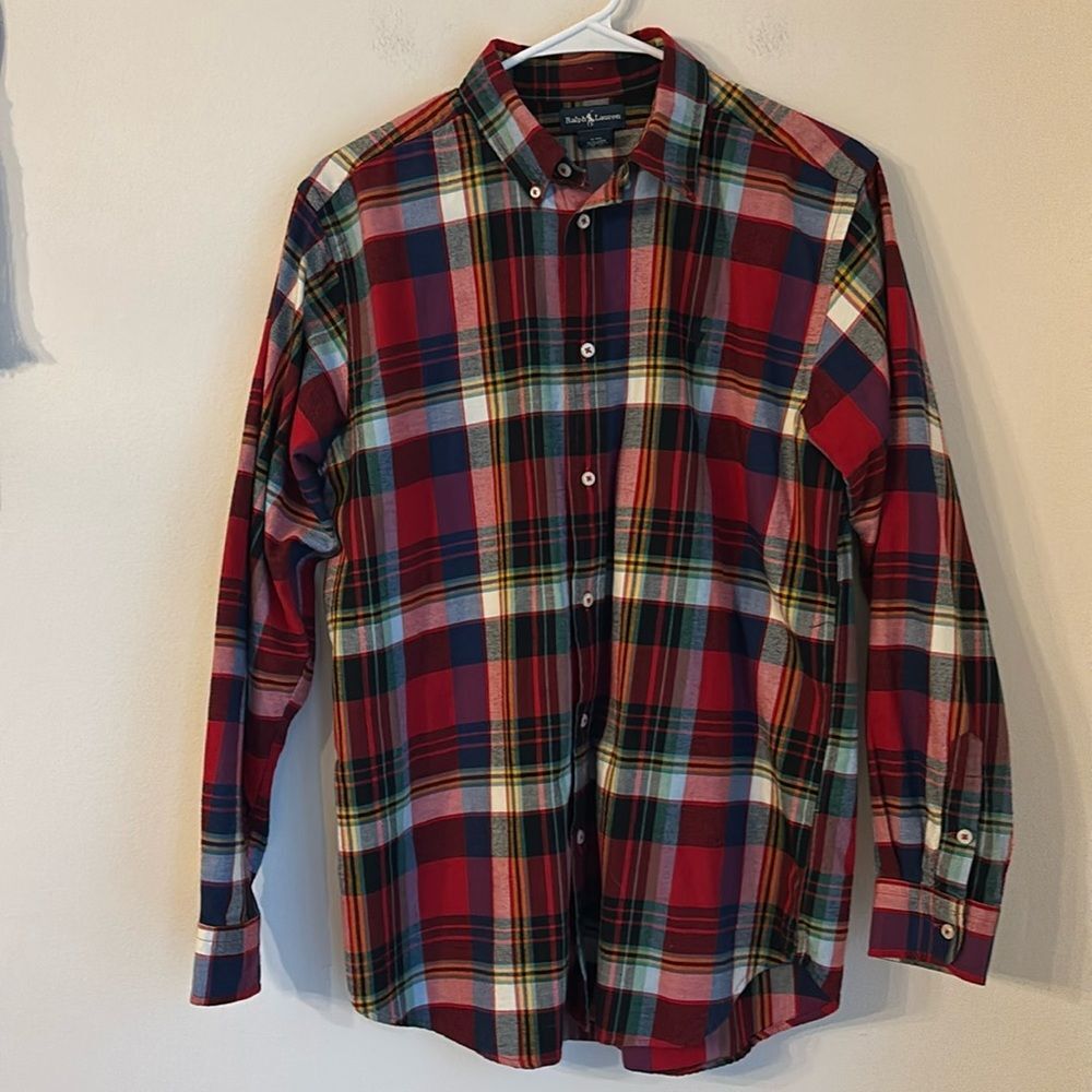 Ralph Lauren Boy unisex Multi colored plaid tartan flannel button down XL/18/20